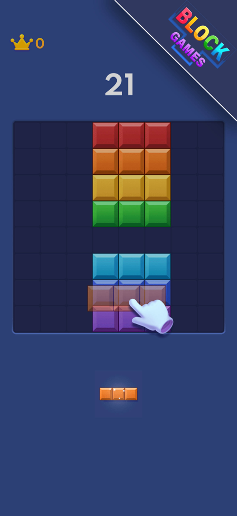 Block Blast - Super Block Game - 블록 블라스트의 게임 플레이로, 격자 위에 다채로운 블록을 분류하는 모습.