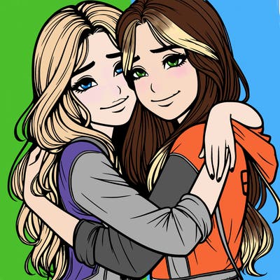 realistic girls hugging