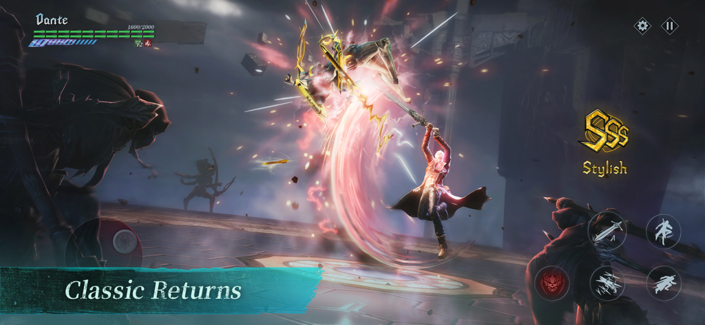 Devil May Cry: Peak of Combat - Dante führt eine stilvolle SSS-Rang-Luftkombination im Mobile-Spiel Devil May Cry Peak of Combat aus