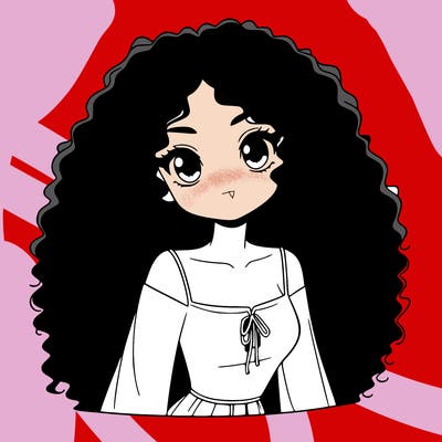 a black anime girl with long afro hair