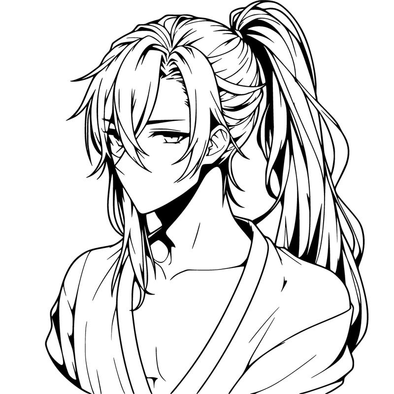 realistic hot anime boy with long ish hair put in a pony tail