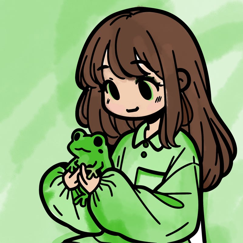 girl with long hair and a oversized shirt. and she is holding a frog