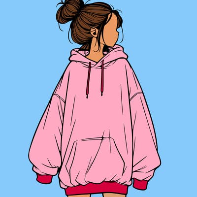realistic girl with a oversized sweatshirt on and a bun