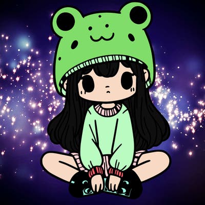 a girl wearing a frog hat and some frog socks