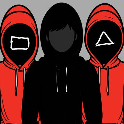 3 faceless people in hoodies