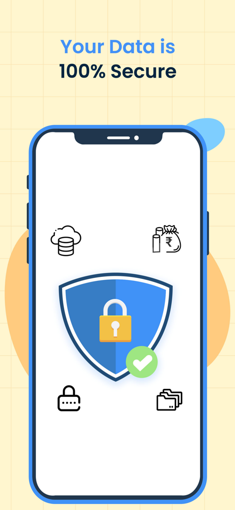 Biz Analyst App for Tally User - Interfaz de la aplicación Biz Analyst mostrando un icono de escudo y el texto Tus Datos están 100% Seguros.