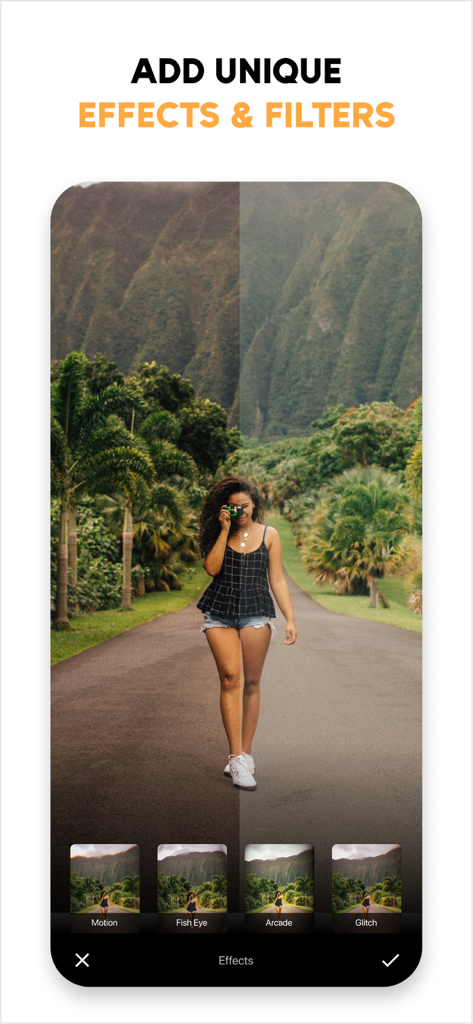 Photo Editor Effects + Filters - Before and after comparison of a photo with unique effects and filters applied in the app