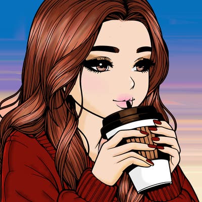realistic girl drinking coffee