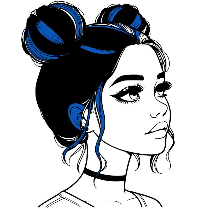 realistic girl with buns on the top of her head