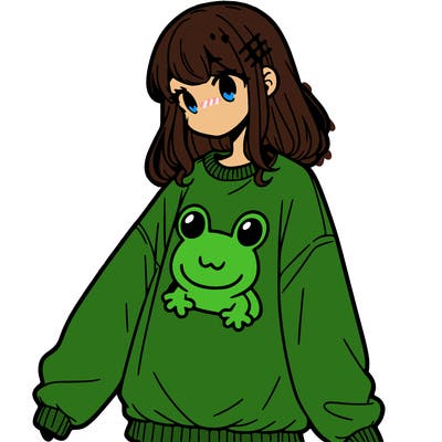 girl wearing frogging sweatshirt