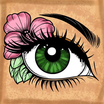 realistic eye with flower