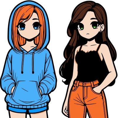 two teenager girls one wearing a hoodie and shorts and the other way and crop top and jeans