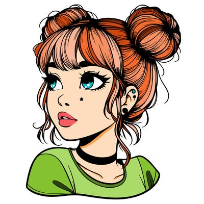 realistic girl with spacebuns