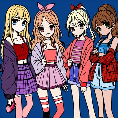 teen manga girls group of 4