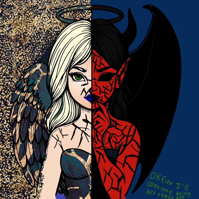 realistic angel half demon