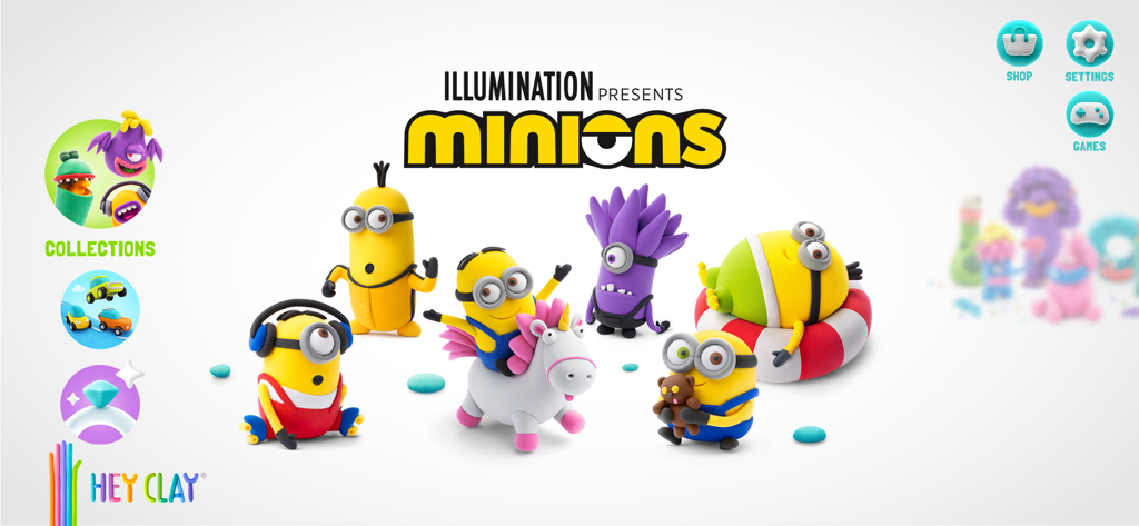 HEY CLAY® - HEY CLAY app interface featuring characters from the Minions clay modeling set