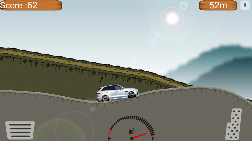A white SUV driving on a bumpy hill in a physics based racing game