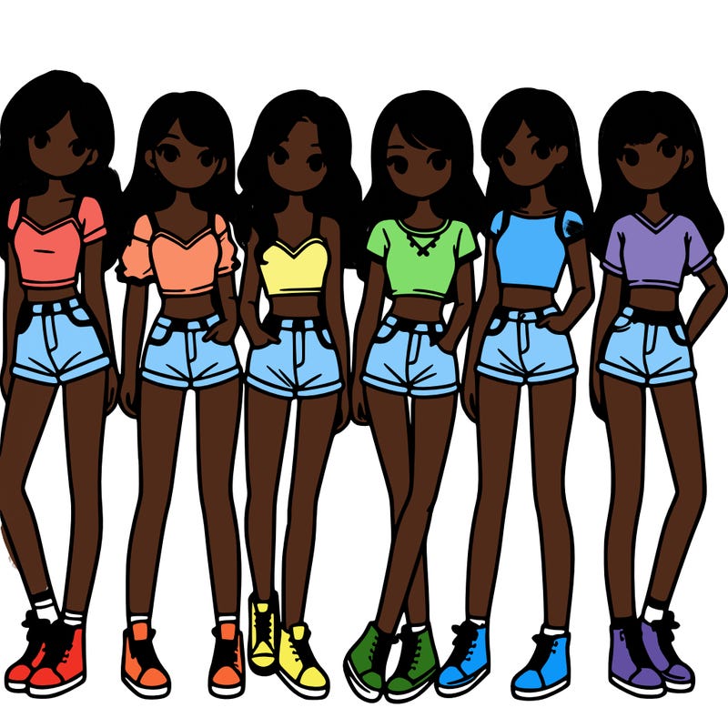 a group of girls wearing crop tops and shorts