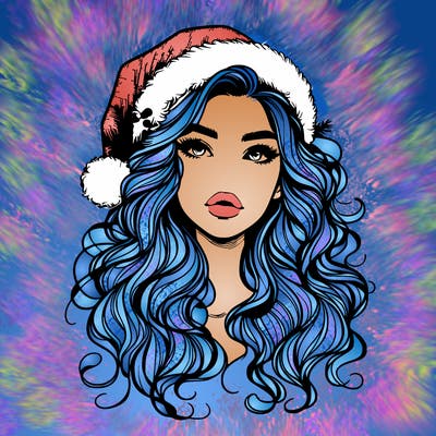 realistic christmas girl with wavy hair and lips