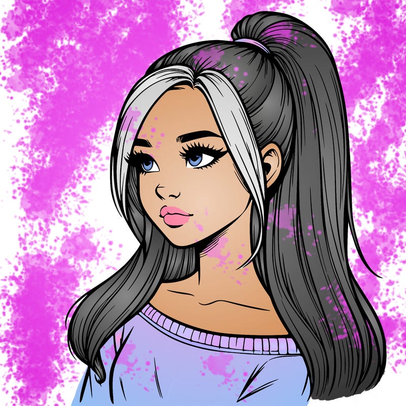 realistic girl with a high ponytail