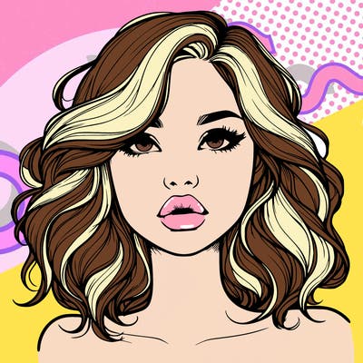 realistic girl with wavy hair and lips