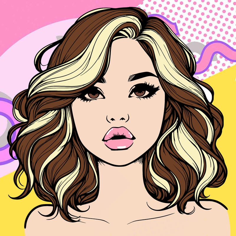 realistic girl with wavy hair and lips