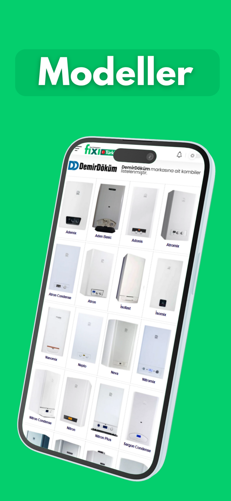 Fixi - Fixiモバイルアプリが、HVAC技術者向けのDemirDokumボイラーモデルのカタログを表示
