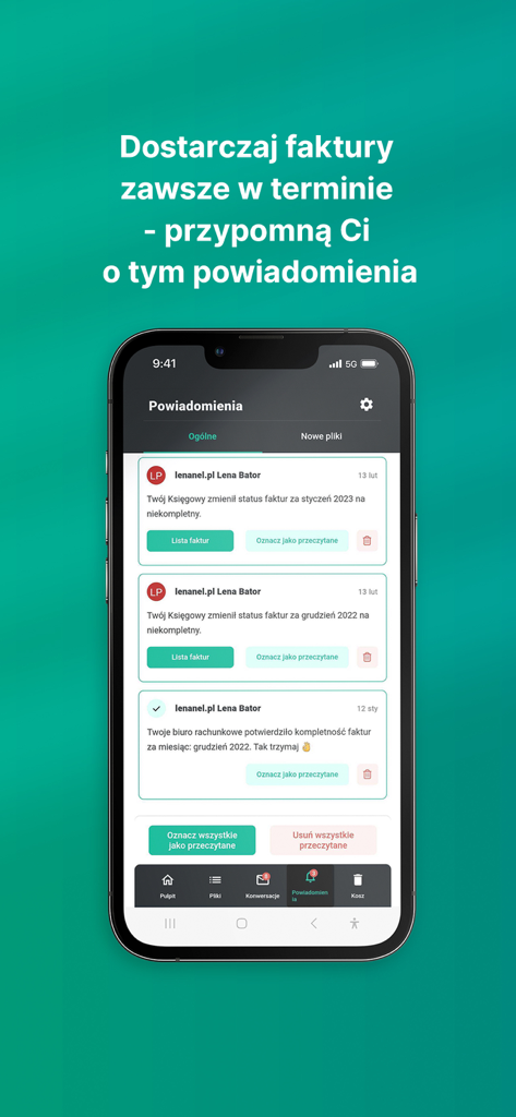 Scanye - Scanye mobile app showing the notifications screen with reminders for document submission and accountant updates.