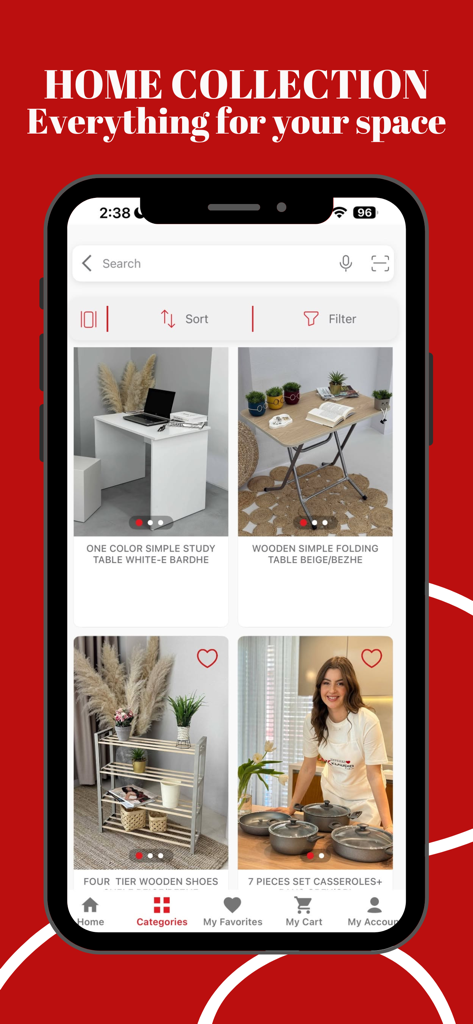 Klaudio Fashion - Screenshot of the Klaudio Fashion app showing the Home Collection category with furniture and kitchenware products