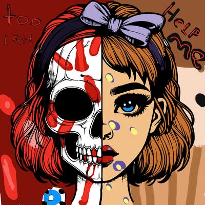 realistic girl with half skull mask