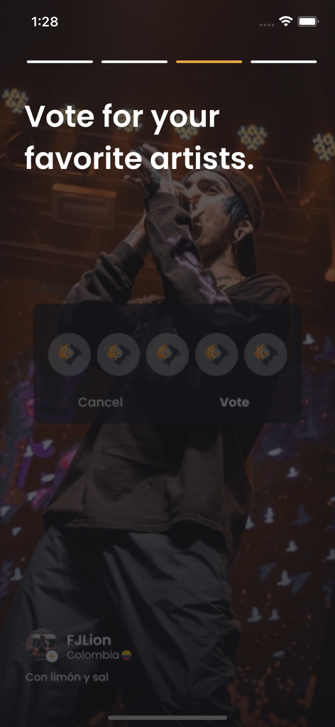 Shamar - Interface of the Shamar app where users can vote for their favorite music artists.