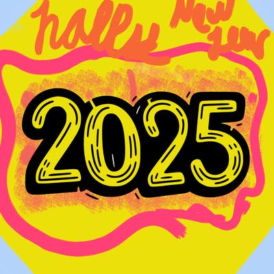 one line scrawled numbers sketch design “2025”