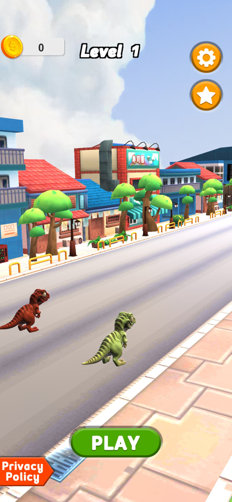 Dino Shape Shifting Transform - Two dinosaurs racing on a city street in Dino Shape Shifting Transform game.