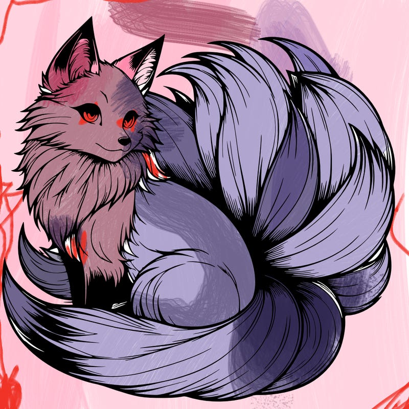 realistic detailed 9 tailed anime fox
