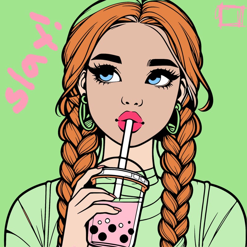 realistic girl with braided hair drinking boba