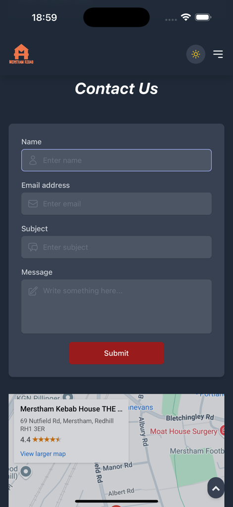 Merstham Kebab House - Contact form and location map for Merstham Kebab House