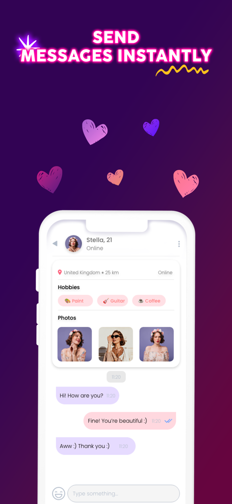 Interfaz de la aplicación de citas Whoo que muestra chat instantáneo con un perfil de usuario llamado Stella