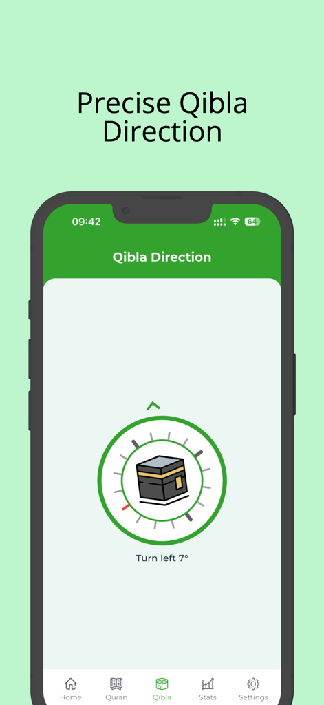 Muslim Life - Muslim Life app interface showing a minimalist Qibla compass for finding prayer direction