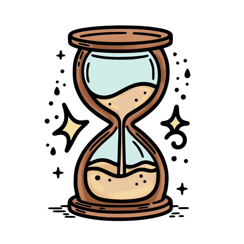 hour glass with sand falling into water pool on bottom level symbolizing air and water signs