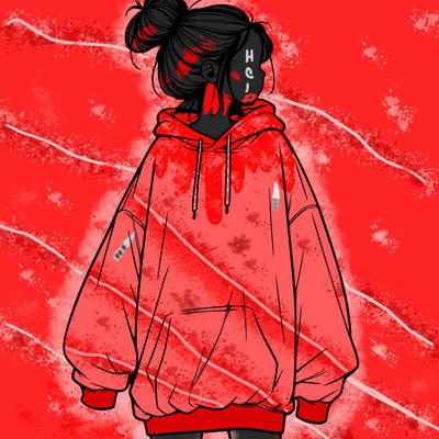 realistic girl with a oversized sweatshirt on and a bun