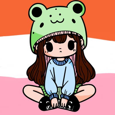 a girl wearing a frog hat and some frog socks