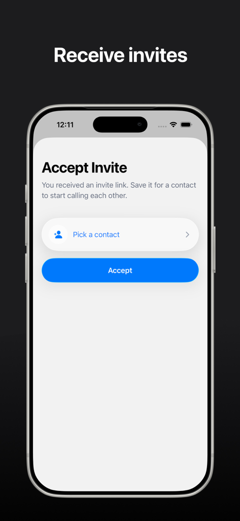 Video Call: Invites - Una pantalla de smartphone mostrando la interfaz de aceptar invitación para la aplicación Videollamada: Invitaciones