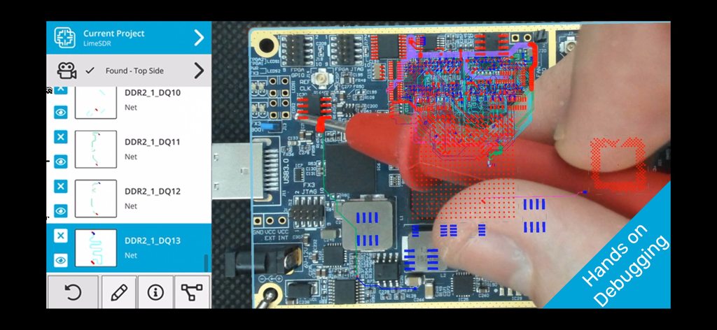 inspectAR PCB Tools - augmented reality overlays on a pcb for hands on debugging and net identification