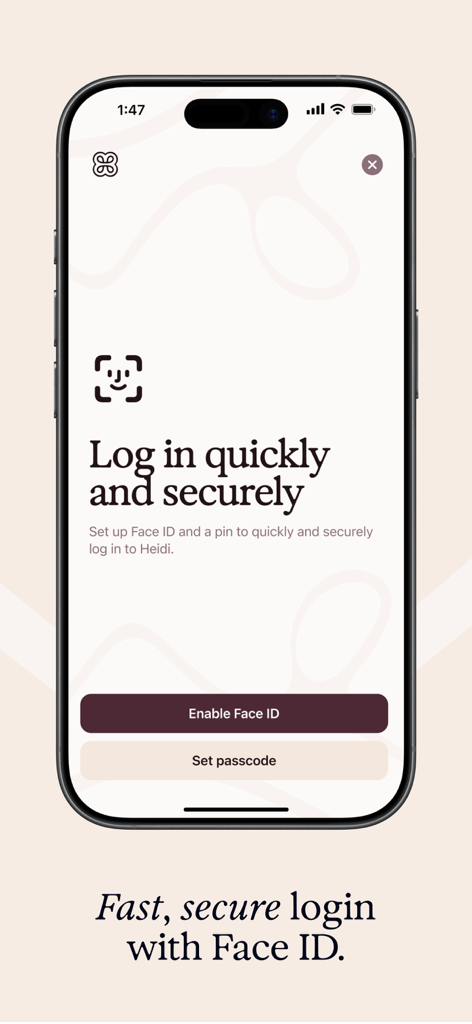 Heidi AI Medical Scribe - Heidi AI Medical Scribe app screen for secure login setup with Face ID