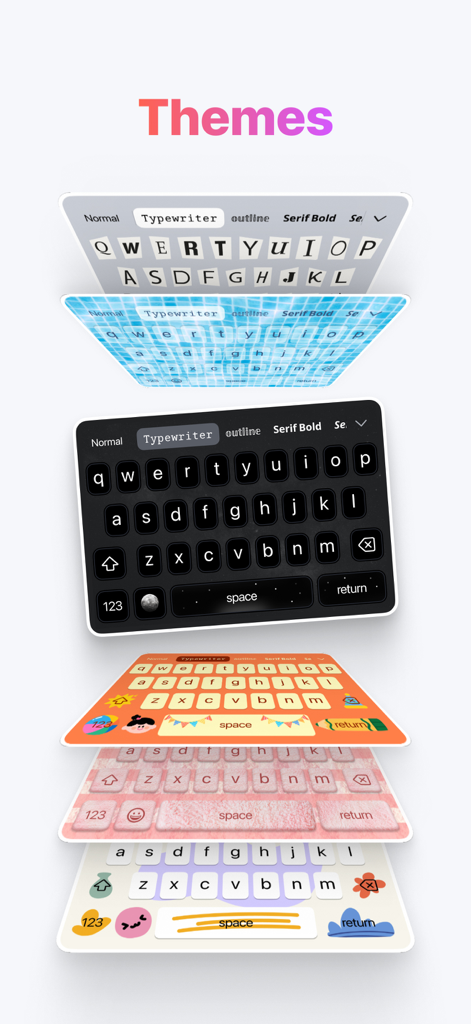Keyboard Fonts for iPhone! - Una pila de temas de teclado coloridos y estéticos para iPhone que incluyen diseños espaciales y kawaii