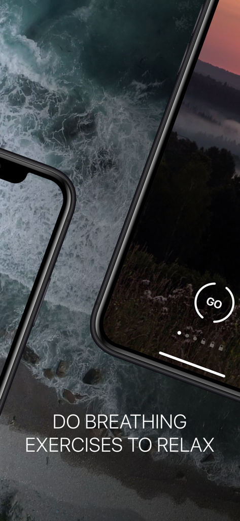 Siberian Breath - Pantalla de smartphone que muestra la interfaz de la aplicación Siberian Breath para ejercicios de respiración con un fondo de naturaleza escénica.