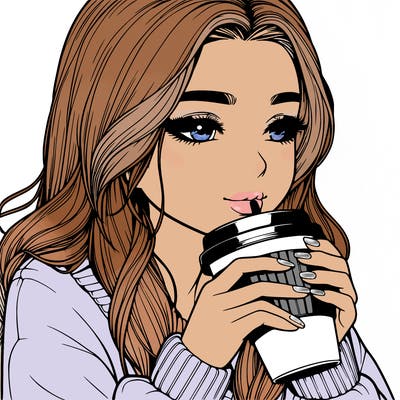 realistic girl drinking coffee