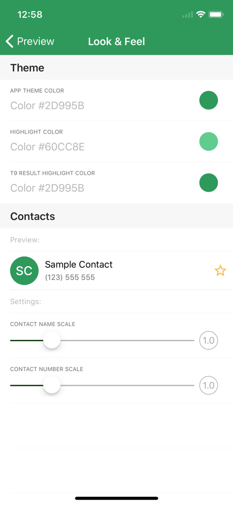 T9 Dialer PRO - T9 Dialer PRO theme and contact scale customization menu