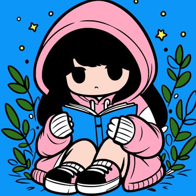 girl in oversized hoodie reading a book