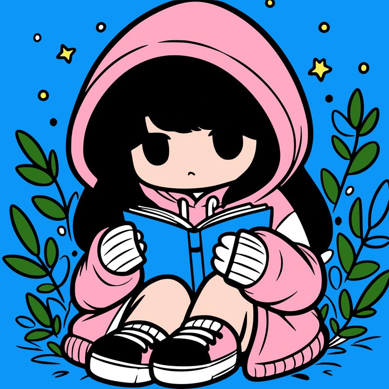 girl in oversized hoodie reading a book